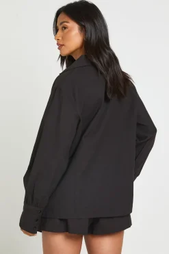 boohoo Chemise Boyfriend Et Short Coupe Décontractée Aspect Lin Petite<Femme Ensembles