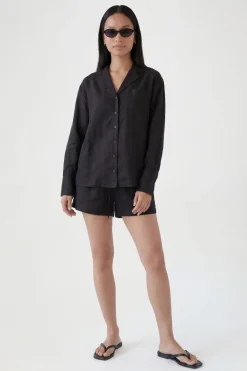 Chemise Boyfriend Et Short Décontracté Aspect Lin