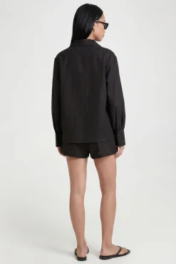 Chemise Boyfriend Et Short Décontracté Aspect Lin