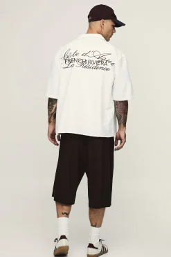 Chemise Brodée Côte D'azur À Manches Courtes Coupe Ample Oversize