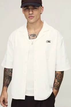 Chemise Brodée Côte D'azur À Manches Courtes Coupe Ample Oversize