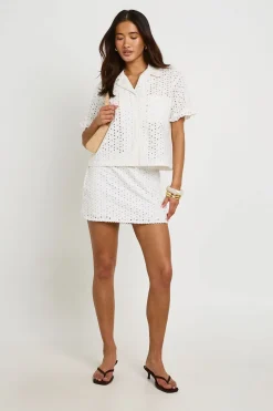 Chemise Broderie Anglaise Manches Courtes Coupe Boxy