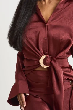 Chemise Cache-cœur À Détails De Finitions En Satin Texturé
