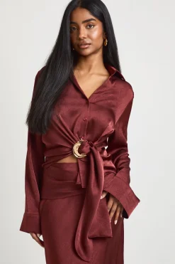Chemise Cache-cœur À Détails De Finitions En Satin Texturé