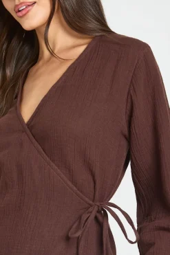 Chemise Cache-cœur À Nœud Latéral En Gaze De Coton Ensemble Coordonné