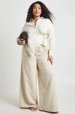 Chemise Cache-cœur À Rayures Pêche Grande Taille