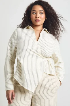 Chemise Cache-cœur À Rayures Pêche Grande Taille