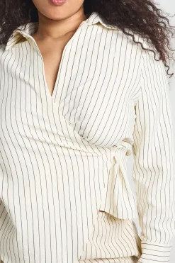 Chemise Cache-cœur À Rayures Pêche Grande Taille