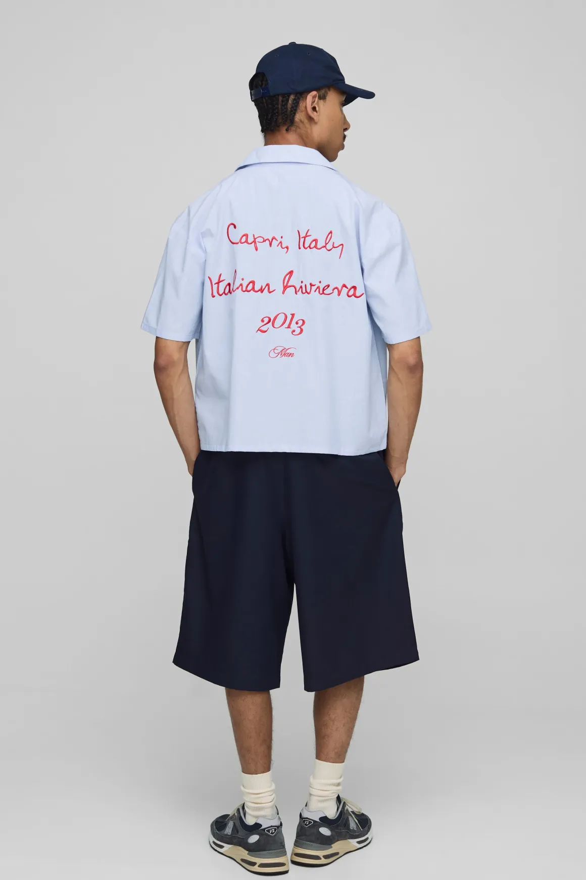 Chemise capri oversize, boxy, à rayures brodées