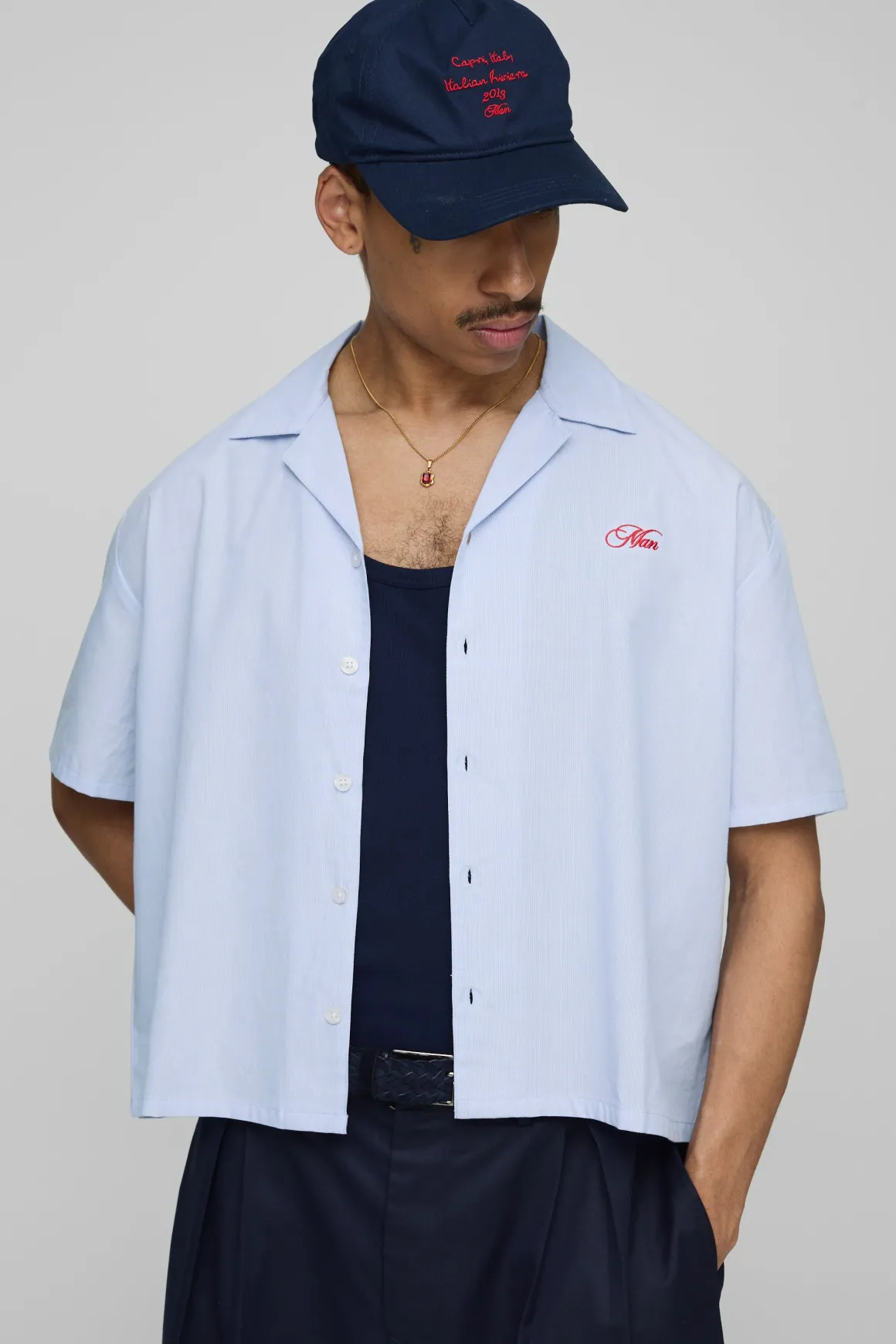 Chemise capri oversize, boxy, à rayures brodées