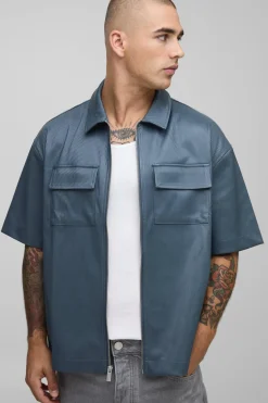 Chemise cargo boxy à manches courtes en synthétique
