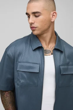 Chemise cargo boxy à manches courtes en synthétique