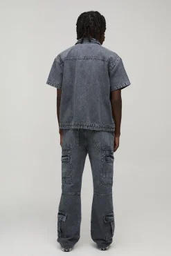 boohooMAN Chemise Cargo En Denim À Chevrons<Homme Ensembles|Denim