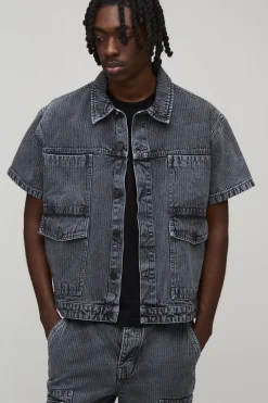 boohooMAN Chemise Cargo En Denim À Chevrons<Homme Ensembles|Denim