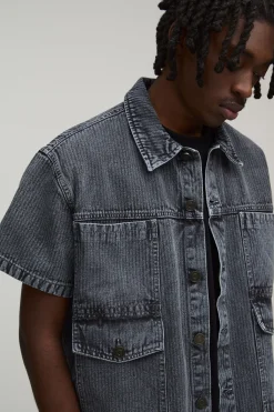 boohooMAN Chemise Cargo En Denim À Chevrons<Homme Ensembles|Denim