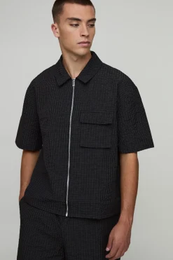 boohooMAN Chemise cargo oversize en ripstop à carreaux<Homme Chemises