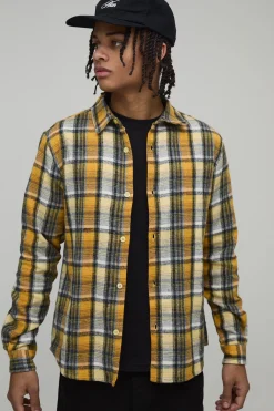 boohooMAN Chemise à Carreaux Brossée Coupe Régulière<Homme Chemises