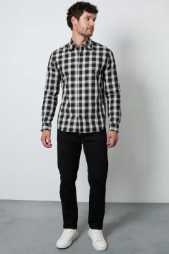 Chemise À Carreaux Classique Noire À Manches Longues