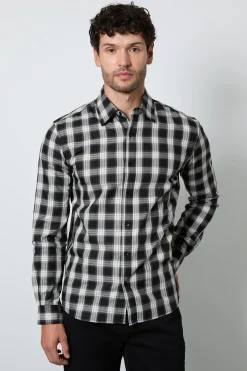 Chemise À Carreaux Classique Noire À Manches Longues