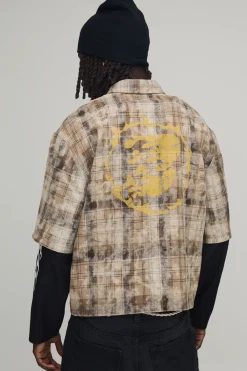 boohooMAN Chemise À Carreaux Délavés À Fausse Superposition Coupe Ample Oversize<Homme Chemises