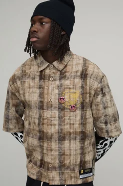 boohooMAN Chemise À Carreaux Délavés À Fausse Superposition Coupe Ample Oversize<Homme Chemises