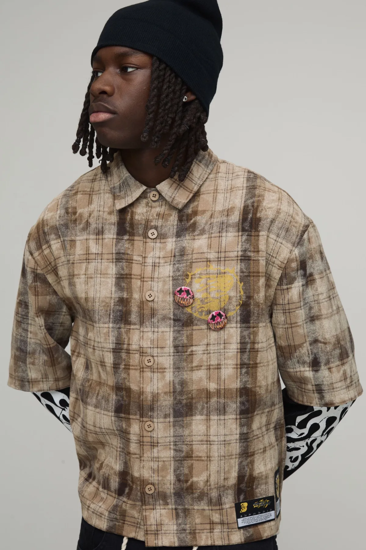 boohooMAN Chemise À Carreaux Délavés À Fausse Superposition Coupe Ample Oversize<Homme Chemises