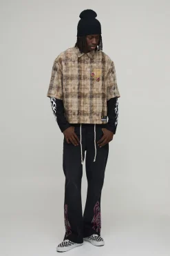 boohooMAN Chemise À Carreaux Délavés À Fausse Superposition Coupe Ample Oversize<Homme Chemises