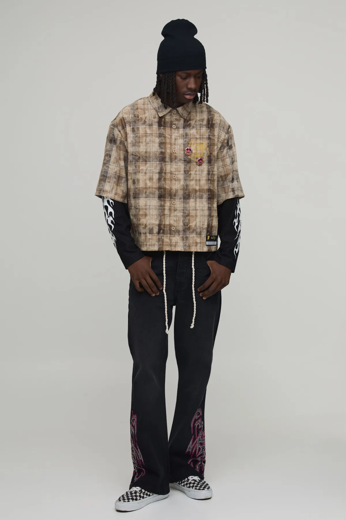 boohooMAN Chemise À Carreaux Délavés À Fausse Superposition Coupe Ample Oversize<Homme Chemises