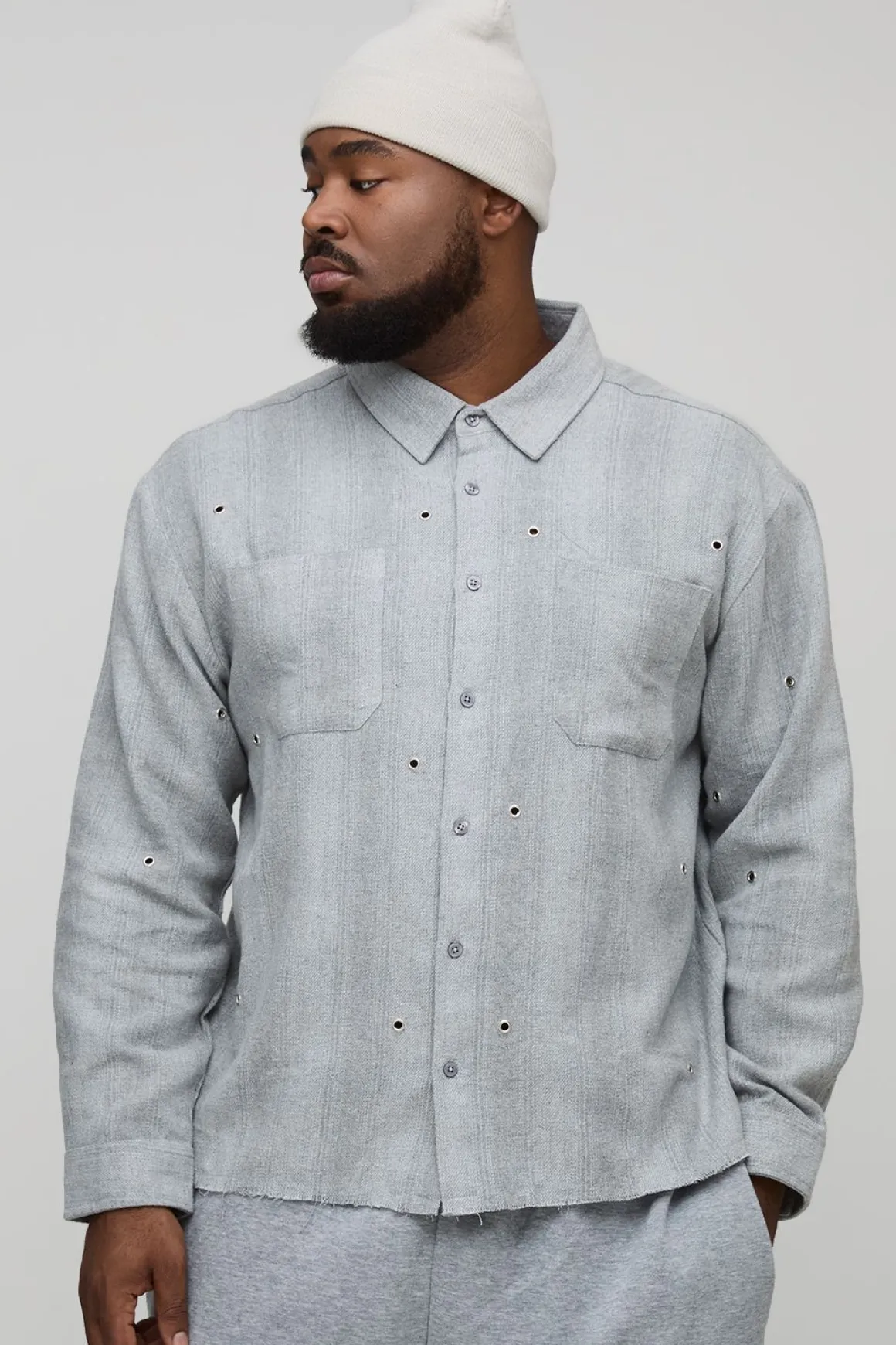 Chemise à carreaux en flanelle surdimensionnée à l'effet vieilli avec détails de quincaillerie
