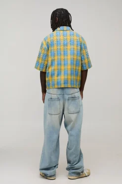 boohooMAN Chemise À Carreaux Manches Mi-longues Coupe Boxy Avec Strass Et Bijoux<Homme Chemises Grande Taille|Chemises