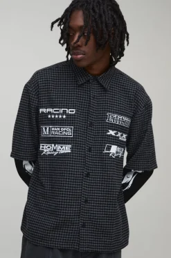 Chemise à carreaux oversize avec badge Moto et superposition factice