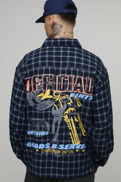 Chemise à Carreaux Oversize Tall avec Imprimé Moto au Dos