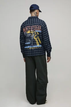 Chemise à Carreaux Oversize Tall avec Imprimé Moto au Dos