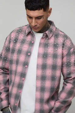 boohooMAN Chemise À Carreaux Surdimensionnée Ornée De Bijoux En Tissu Épais<Homme Chemises|Tout Afficher