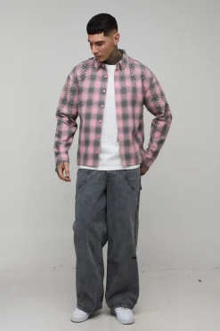boohooMAN Chemise À Carreaux Surdimensionnée Ornée De Bijoux En Tissu Épais<Homme Chemises|Tout Afficher