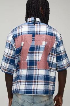 Chemise À Carreaux Varsity Délavée Oversize Coupe Boxy Manches Mi-longues
