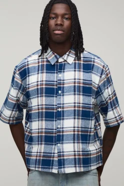 Chemise À Carreaux Varsity Délavée Oversize Coupe Boxy Manches Mi-longues