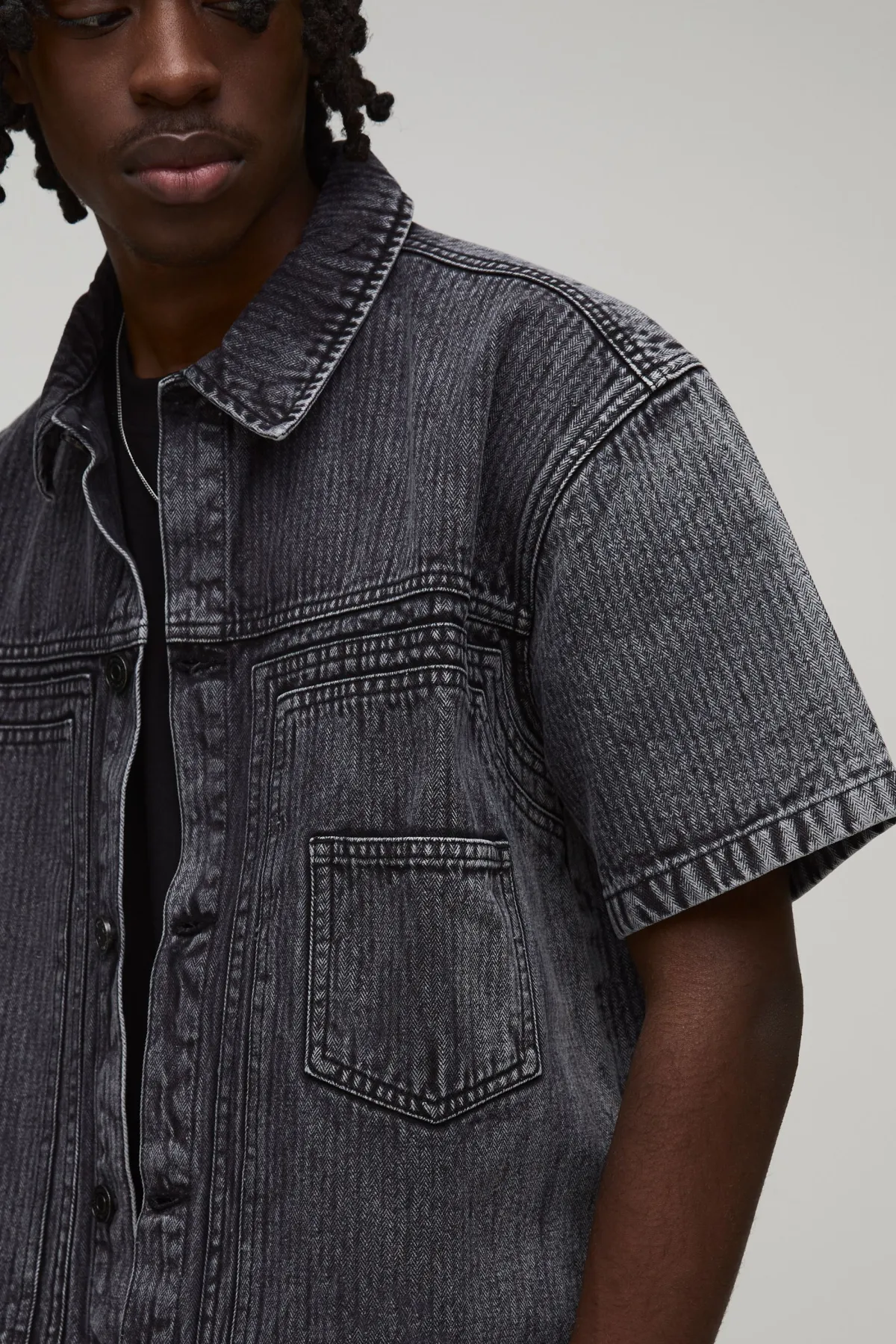boohooMAN Chemise Charpentier Double En Denim Chevron<Homme Denim|Ensembles Grandes Tailles