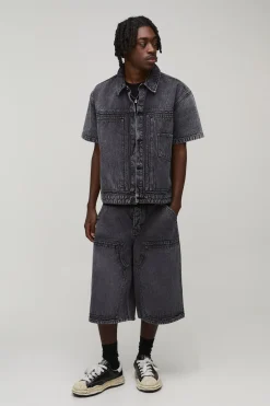 boohooMAN Chemise Charpentier Double En Denim Chevron<Homme Denim|Ensembles Grandes Tailles