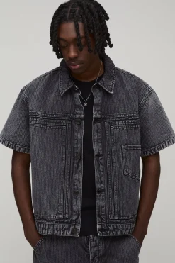 boohooMAN Chemise Charpentier Double En Denim Chevron<Homme Denim|Ensembles Grandes Tailles