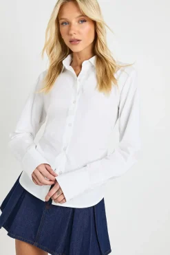 boohoo Chemise Cintrée Ajustée En Popeline De Coton<Femme Tops