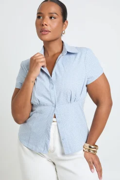 Chemise Cintrée À Carreaux Grande Taille Avec Manches Courtes
