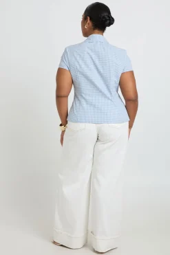 Chemise Cintrée À Carreaux Grande Taille Avec Manches Courtes