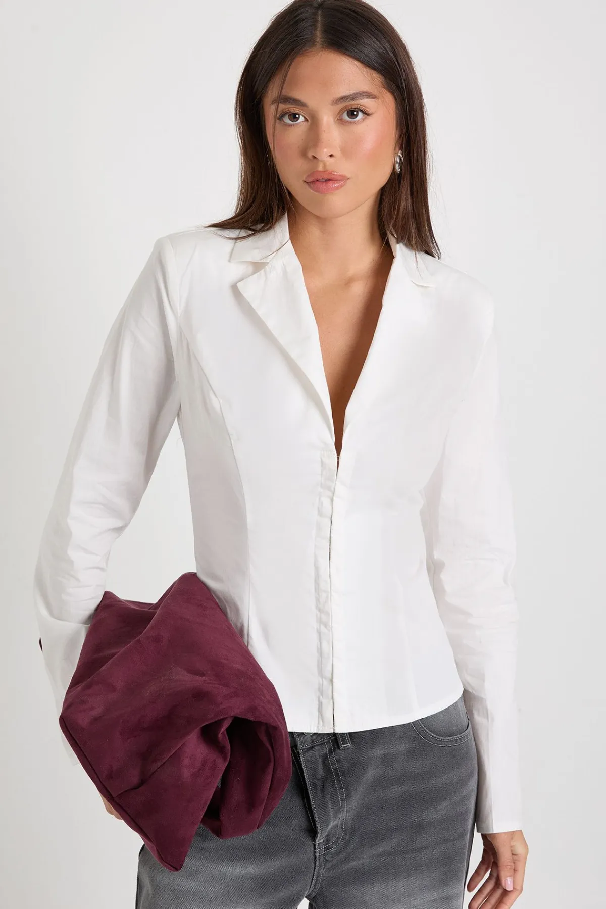boohoo Chemise cintrée en popeline de coton à crochet et œillet<Femme Tops