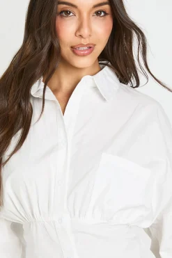 boohoo Chemise Cintrée En Popeline De Coton<Femme Tops