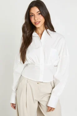 boohoo Chemise Cintrée En Popeline De Coton<Femme Tops