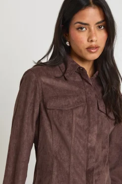 boohoo Chemise Cintrée en Synthétique<Femme Looks Chocolat|Tops