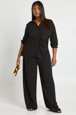 Chemise cintrée en tissu Plus & Pantalon à jambes larges avec ceinture élastique ensemble coordonné