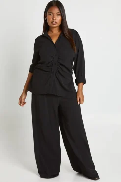 Chemise cintrée en tissu Plus & Pantalon à jambes larges avec ceinture élastique ensemble coordonné