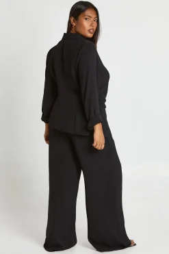 Chemise cintrée en tissu Plus & Pantalon à jambes larges avec ceinture élastique ensemble coordonné